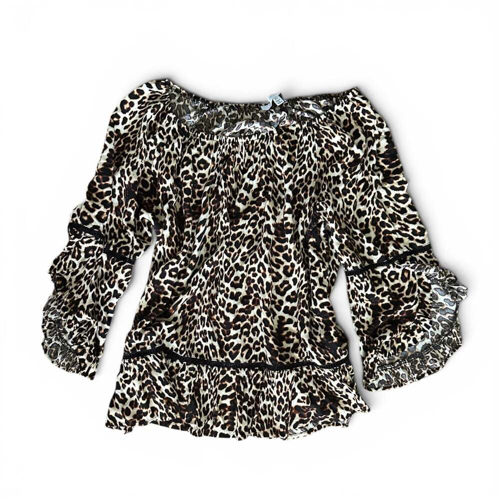 Fever Leopard Print Ruffle Sleeve Blouse